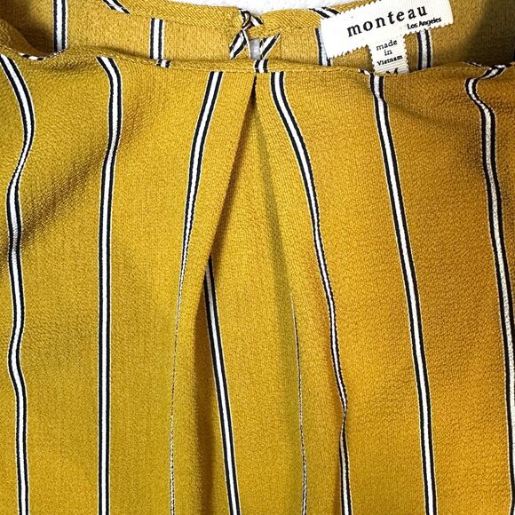 Monteau Los Angeles JUNIORS Mustard Yellow Stripe Flare Sleeves Top Size Medium - Picture 4 of 7